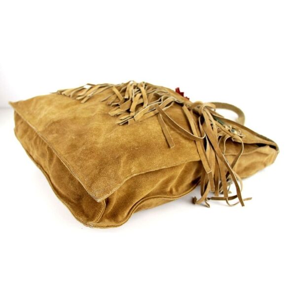 Shelley Wenum TAN BROWN GENUINE SUEDE FLORAL FLAP SHOULDER BAG HANDBAG PURSE - Picture 8 of 16